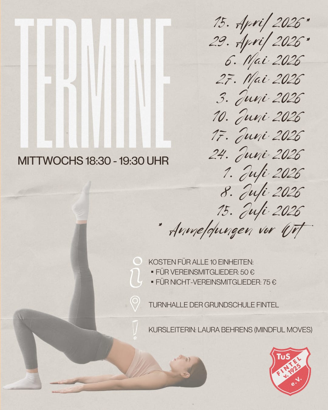 Neues Angebot: Pilates-Schnupperkurs ab 15. April